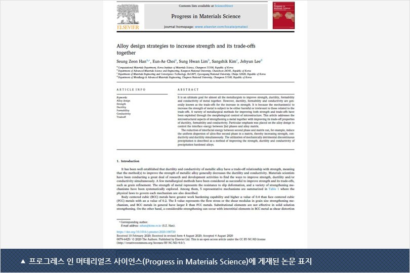 프로그레스 인 머테리얼즈 사이언스(Progress in Materials Science)에 게재된 논문 표지